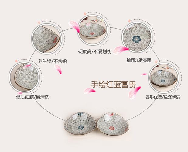 9寸三角碗厂家直销 日式仿古陶瓷餐具陶瓷碗 釉上彩花卉 货源批发