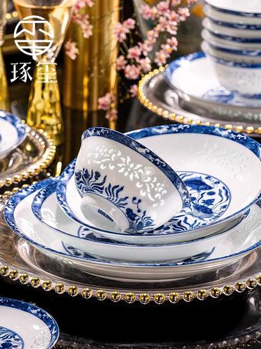 卓熙中国青花瓷景德镇精美瓷器餐具套乔迁家庭釉下彩高档碗盘